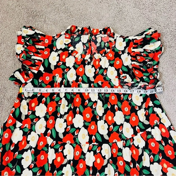 Jodifl Dark Floral Ruffle Sleeve Tiered Dress. Size Large. - Picture 11 of 12